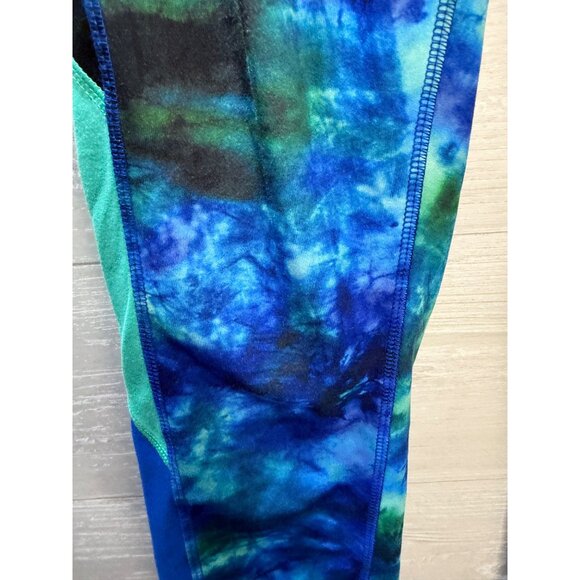 Womens Medium Tie-Dye Capri Leggings Blue & Green Polyester/Spandex Stretch Wais - Picture 7 of 8